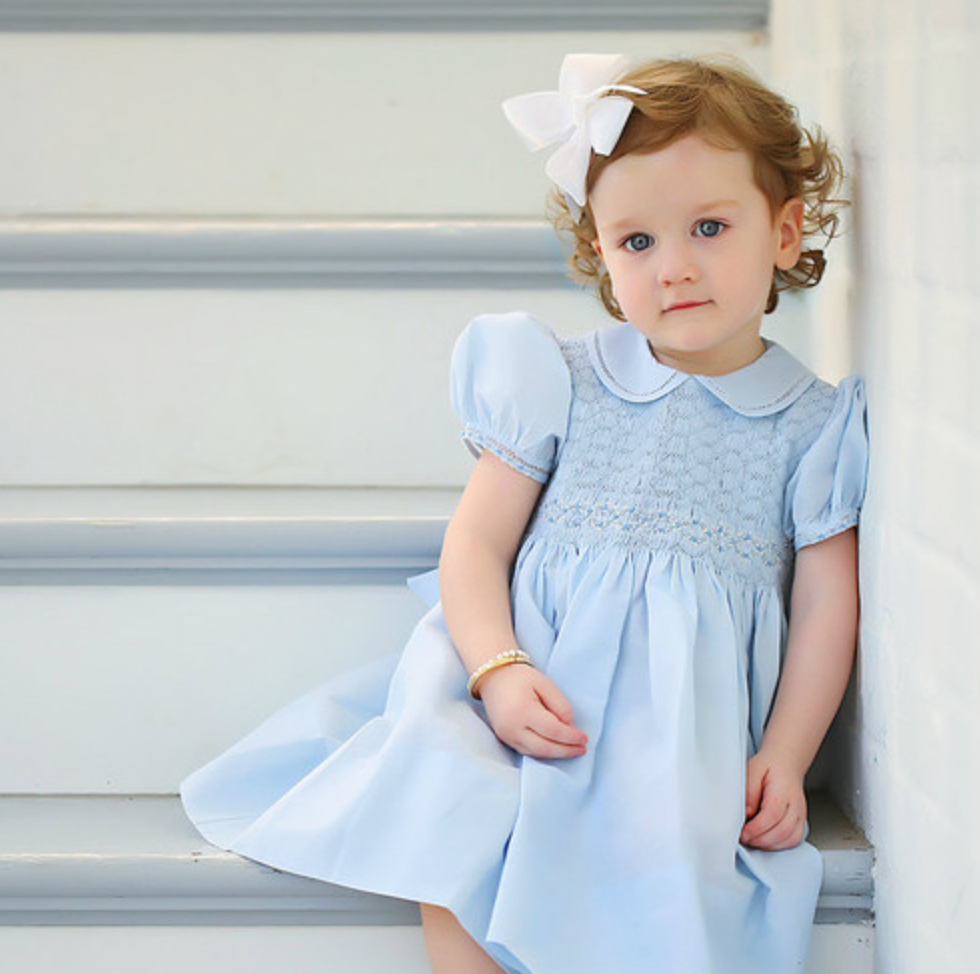 Blue Smocked Collared Dress